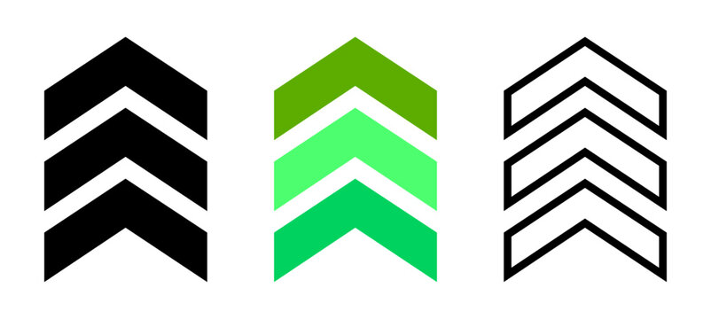 upward chevron arrow icon set for growth rank navigation and UI direction