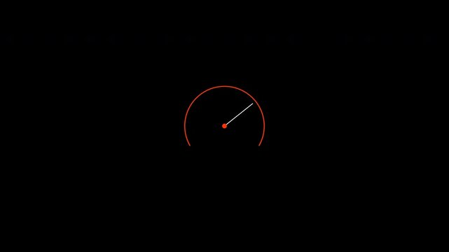 Set of four minimalist tachometer gauges with moving needles on transparent background