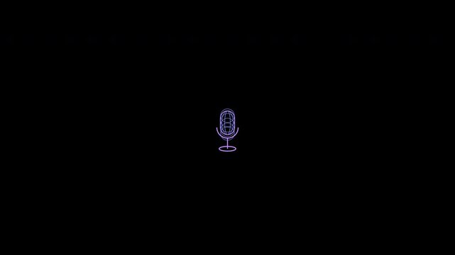 Spinning 3D wireframe microphone icon with transparent background and alpha channel for overlay