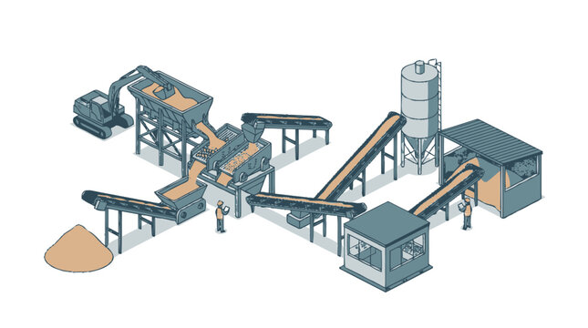 Industrial conveyor belt system for material processing.