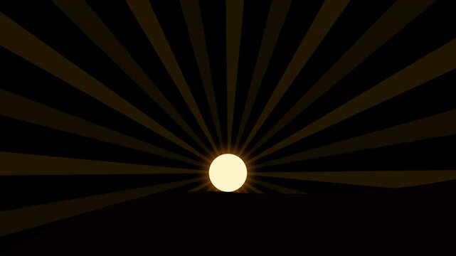 Stylized sun rising over horizon with golden light rays isolated on transparent background