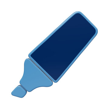 Glossy blue highlighter pen icon for education and office stationery supplies used for marking important text and notes isolated on a transparent background