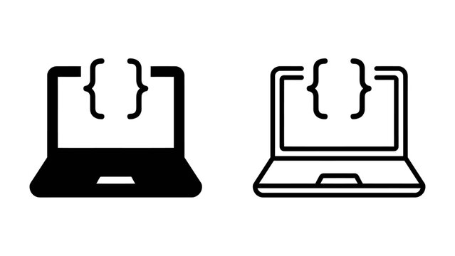 Coding Icon: A pair of minimalist icons depicting a laptop with curly braces on its screen, representing programming and software development.