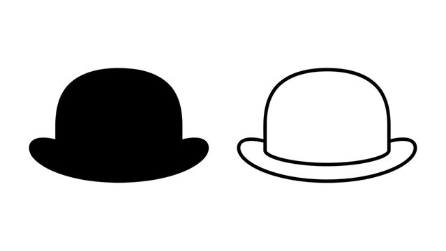Bowler Hat Icon: A graphic representation featuring two bowler hats, one in solid black and the other as a white outline, symbolizing contrasting styles or concepts.
