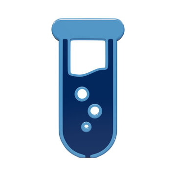 3D rendered blue test tube icon with bubbles for laboratory experiments and chemical research concepts on a clean minimalist background isolated on a transparent background