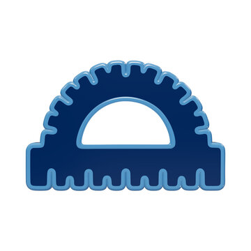 3D rendered blue protractor icon for geometry mathematics and engineering education on a clean minimalist background isolated on a transparent background