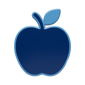 Glossy 3D apple fruit icon for healthy nutrition and education themes in vibrant blue tones with smooth rounded edges isolated on a transparent background