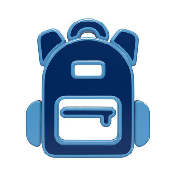 School backpack icon for education and travel concepts in 3D glossy blue style with zipper detail for students and back to school isolated on a transparent background