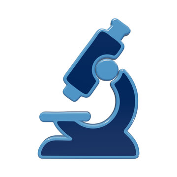 Microscope icon for science education and laboratory research in 3D glossy blue style for biology and chemistry study concepts isolated on a transparent background