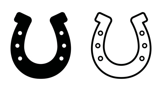 Horseshoe Symbol: Two horseshoe icons, one solid black and one outlined, representing good luck and protection.