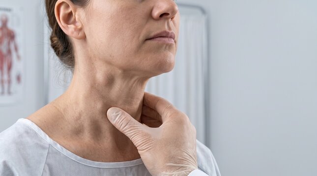 Enlarged Cervical Lymph Nodes During Clinical Palpation &mdash; Healthcare Background