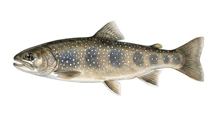 Naklejka premium White spotted char fish watercolor on white background