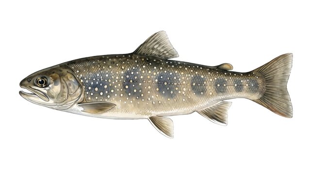 White spotted char fish watercolor on white background