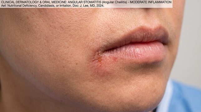 Angular Cheilitis with Inflamed Oral Commissure &mdash; Photorealistic Dermatology Background