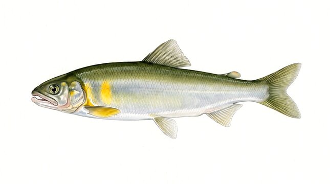 Japanese ayu fish watercolor illustration on white background