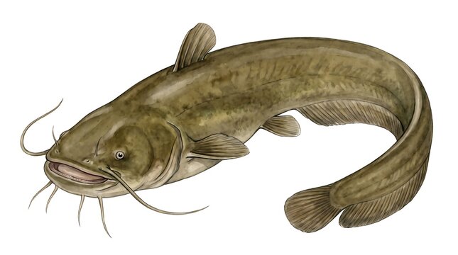 Japanese catfish swimming on white background watercolor