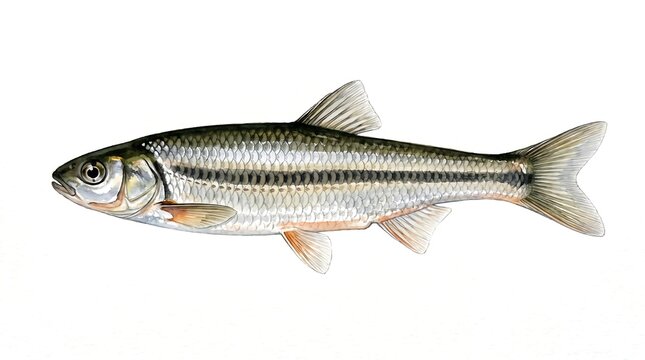 Japanese dace fish watercolor illustration on white background
