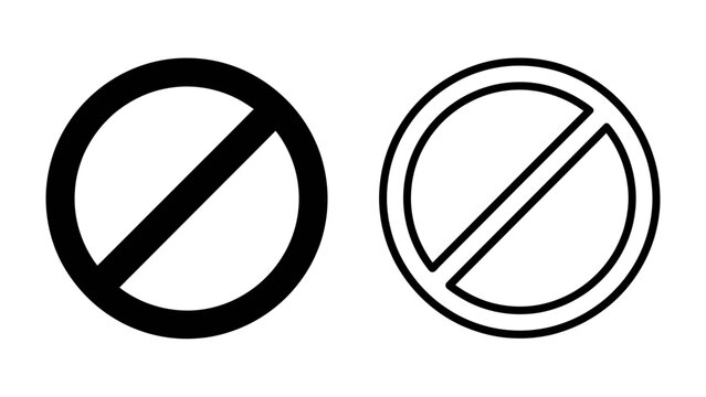 Prohibition Sign Icons: A set of two simple, modern icons representing prohibition or restriction, one solid black and the other an outline, conveying a universal message of do not.