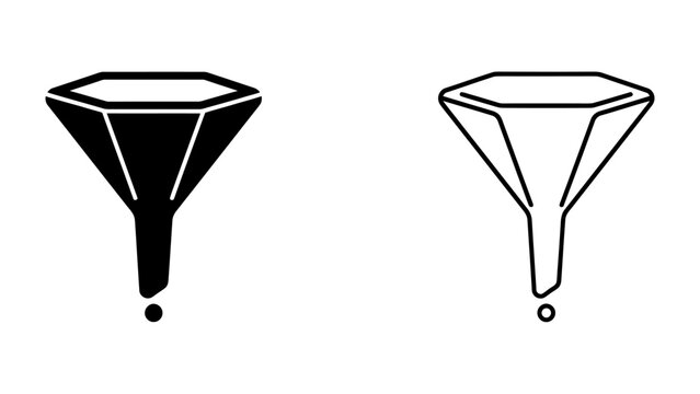 Funnel icons: A set of two funnel icons, one solid black and the other outlined, representing the concept of filtering or separating.