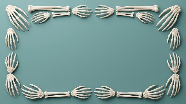 Collection of human skeleton hands and arm bones arranged artistically