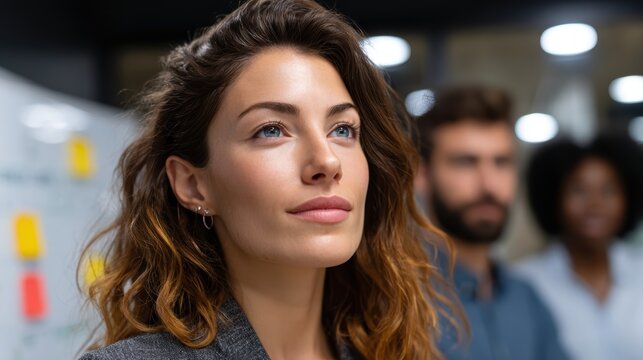Confident businesswoman looking ahead in modern office