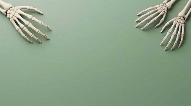 Realistic human skeleton model showing two hands with fingers spread apart