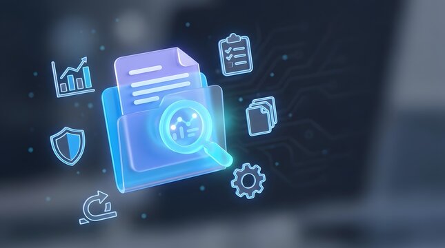 Digital data analysis and security concept with glowing icons