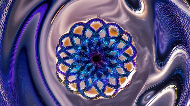 Abstract kaleidoscopic mandala animation with vibrant colors and swirling patterns