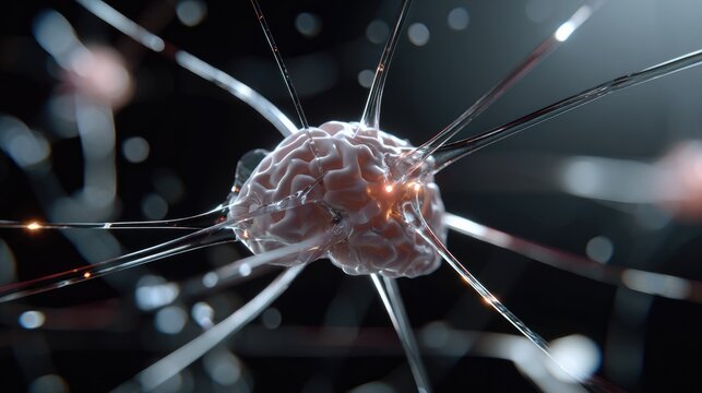 Neural Network Concept: A close-up, abstract representation of a brain with glowing connections, symbolizing artificial intelligence, neural pathways, and the intricate workings of the mind.
