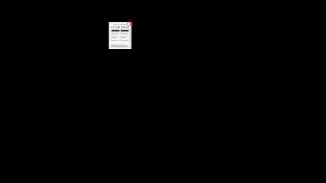 Medical benefits claim form with warning icon flashes dynamically on black background illustrating important notification or error alert.