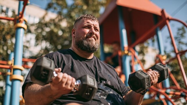 Workout on playground with dumbbells for healthy lifestyle support Generative AI