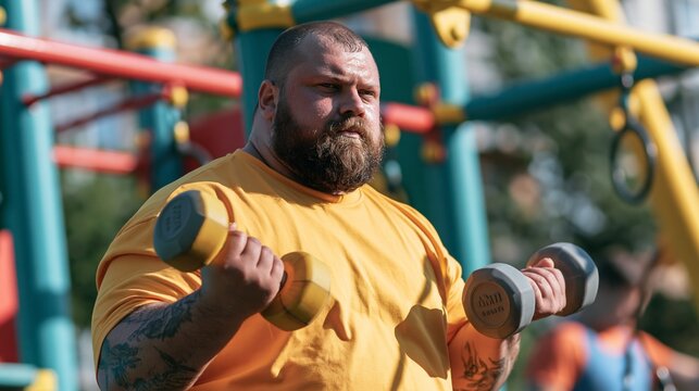 Workout on playground with weights shows effort for healthy lifestyle Generative AI