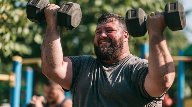Outdoor workout using dumbbells on playground to promote fitness and healthy lifestyle Generative AI