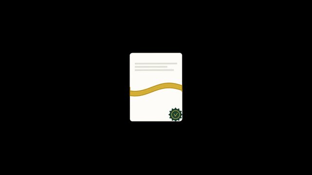 Minimalist white certificate card template with gold wave and green seal on black background.