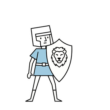 Cartoon warrior with lion shield