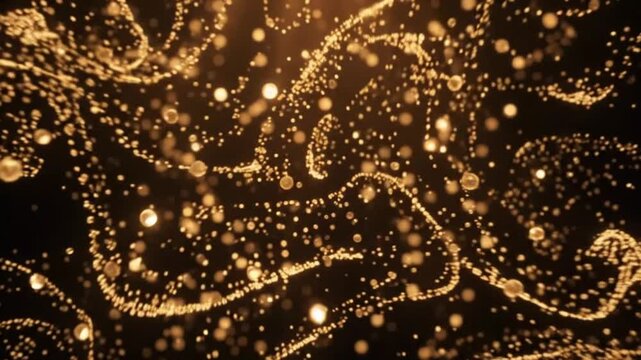 Abstract Golden Particles and Glowing Bokeh Light Background