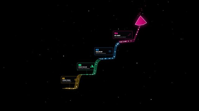 Spacethemed route map with numbered checkpoints and glowing path in cosmic setting