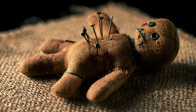 Pins attached to a voodoo doll.