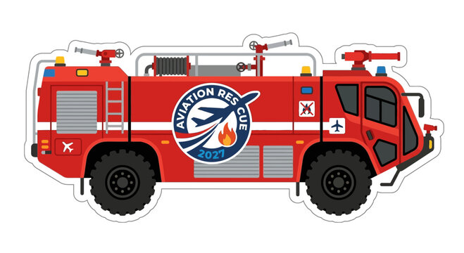 Vector illustration of a red airport rescue fire truck