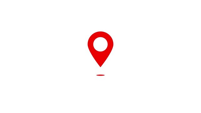 red location pin animation with shadow marker gps navigation symbol destination pointer graphic element seamless looping video asset 4k resolution