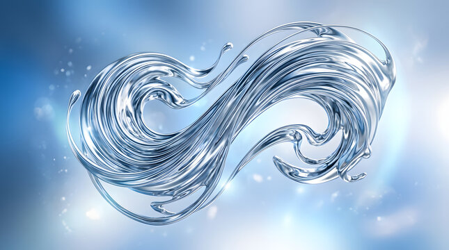 Fluid liquid wave shaped like an infinity symbol against a bright blue sky with soft bokeh background water wave liquid sculpture transparent water infinity