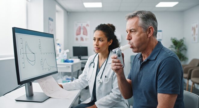 Pulmonologist Performing Spirometry Lung Test