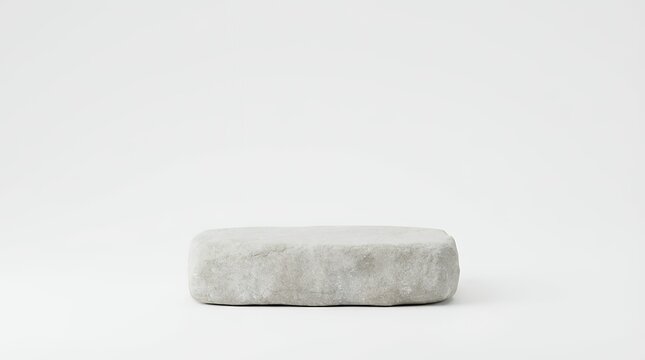 A clean and minimalist stone podium isolated on a white background front view perfect for product presentation and branding ideal as an empty showcase for organic or eco-friendly cosmetic products.