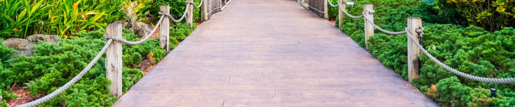 Wooden path in a park in spring