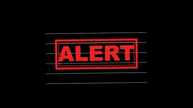 Retro Alert Stamp Animation with Red Warning Text, Vintage Distressed Security Notification Effect