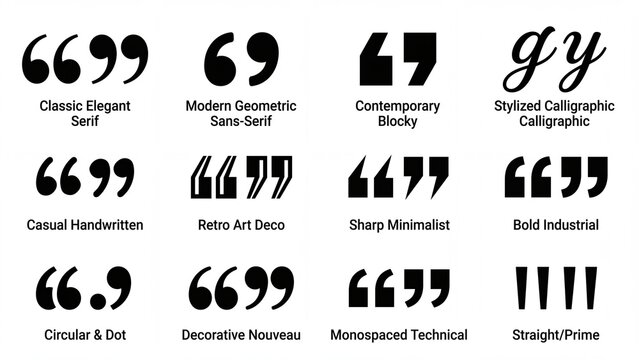 Set of quotation mark typography styles vector on white background