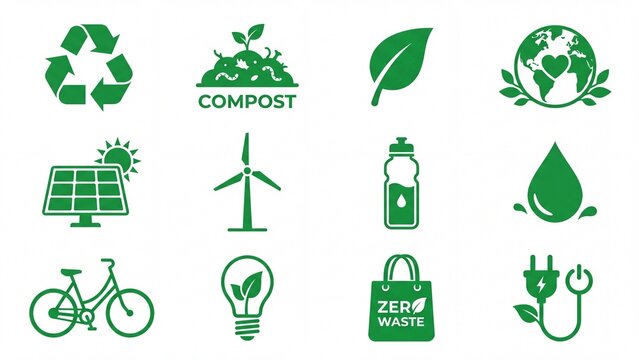Set of green eco friendly icons flat vector isolated on white