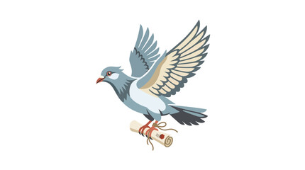 Fototapeta premium Flying Carrier Pigeon Carrying a Sealed Scroll Illustration