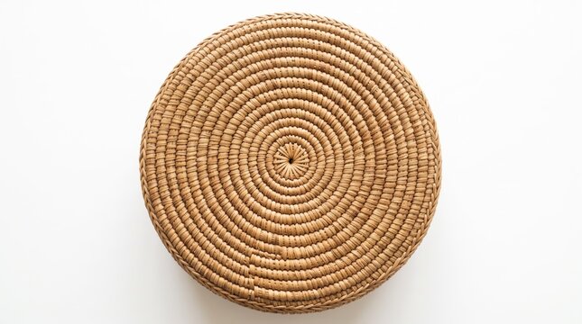 Round woven wicker basket lid top view