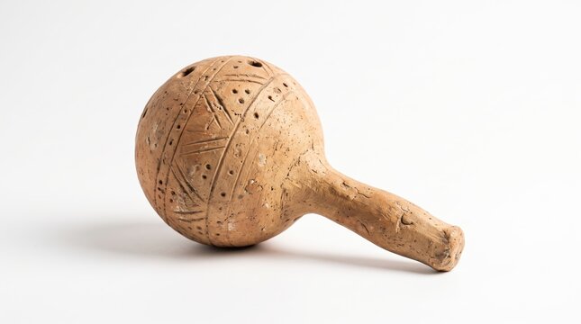 Ancient clay maraca musical instrument